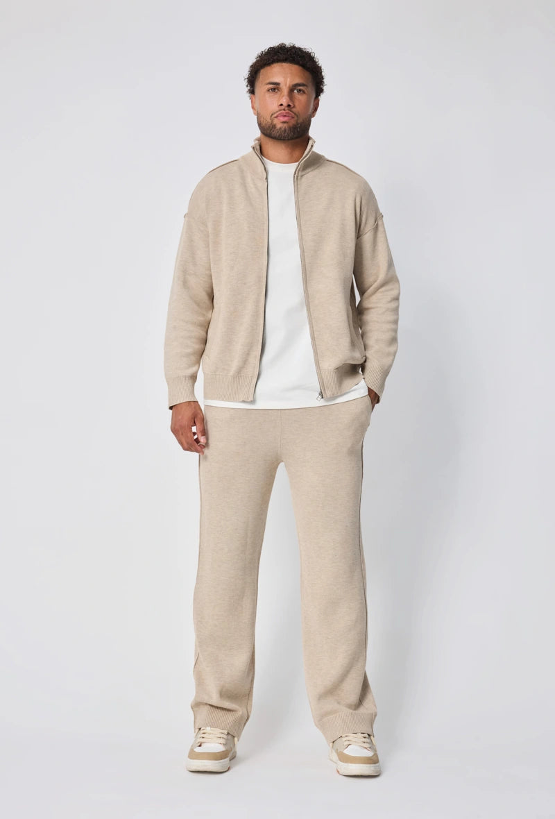 Solid color set with jacket and wide-leg pants