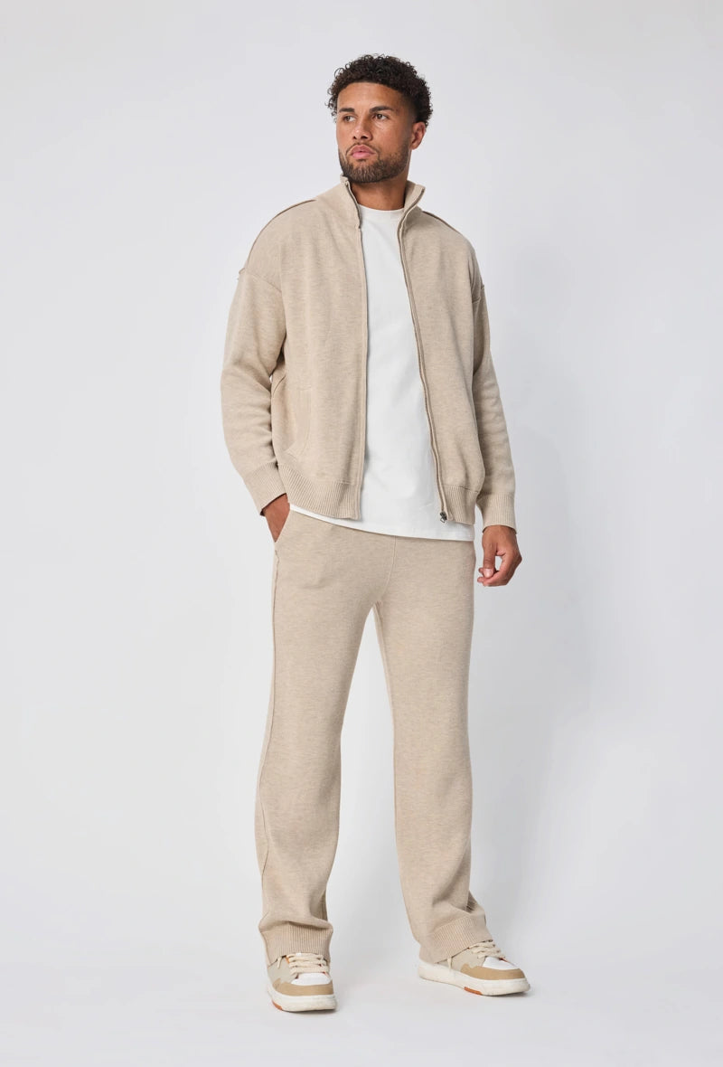 Solid color set with jacket and wide-leg pants